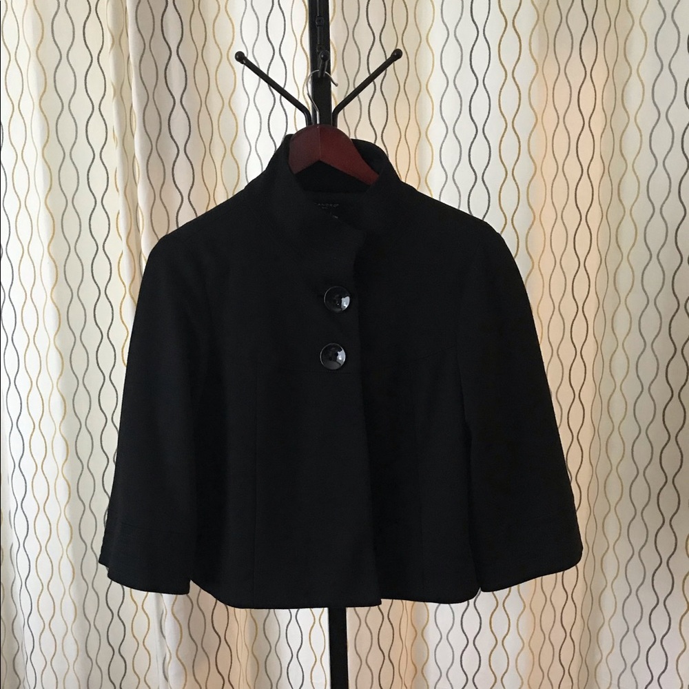 Sandro Black Cropped Wool Blend Cape Blazer